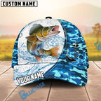 BlueJose Fishing White Blue Camo Circle Splash Personalized Cap (13 Breeds)
