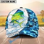 BlueJose Fishing White Blue Camo Circle Splash Personalized Cap (13 Breeds)