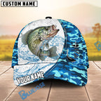 BlueJose Fishing White Blue Camo Circle Splash Personalized Cap (13 Breeds)