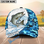 BlueJose Fishing White Blue Camo Circle Splash Personalized Cap (13 Breeds)
