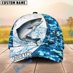 BlueJose Fishing White Blue Camo Circle Splash Personalized Cap (13 Breeds)