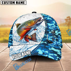 BlueJose Fishing White Blue Camo Circle Splash Personalized Cap (13 Breeds)