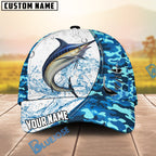 BlueJose Fishing White Blue Camo Circle Splash Personalized Cap (13 Breeds)