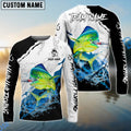 BlueJose Mahi Mahi Fishing Black White Water Flow Custom Name & Team Name 3D Shirts