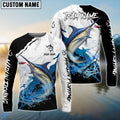 BlueJose Marlin Fishing Black White Water Flow Custom Name & Team Name 3D Shirts