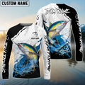 BlueJose Tuna Fishing Black White Water Flow Custom Name & Team Name 3D Shirts