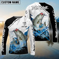 BlueJose Striped Bass Fishing Black White Water Flow Custom Name & Team Name 3D Shirts