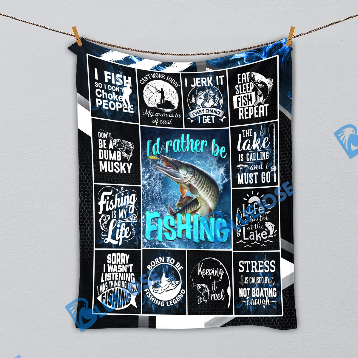 BlueJose Musky Fishing Lovers Rather Be Blanket