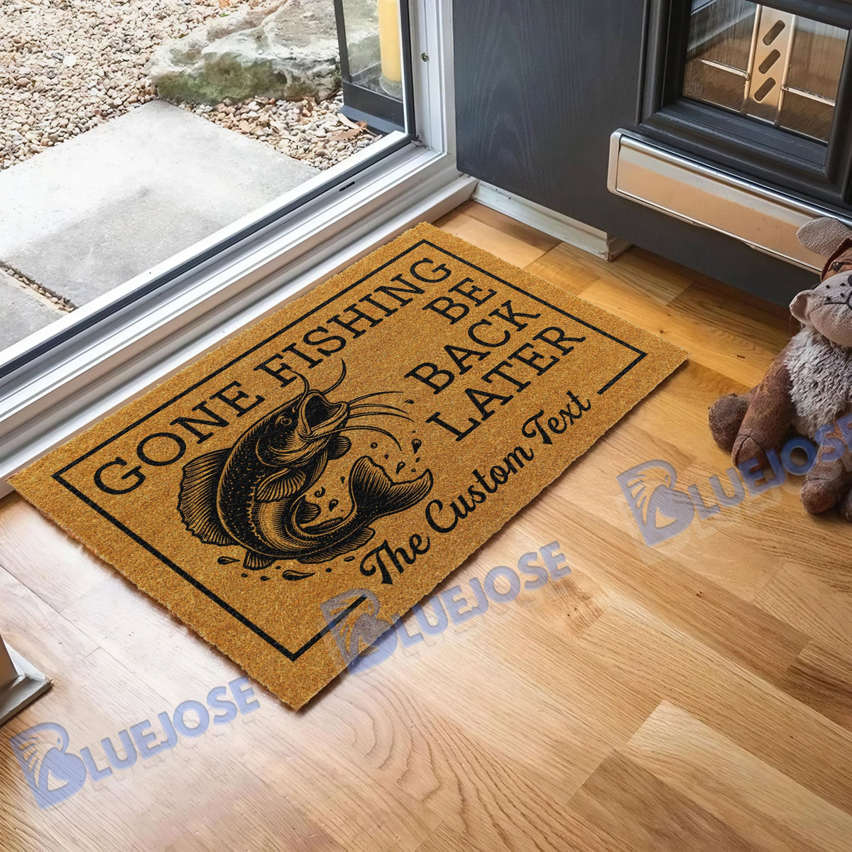 BlueJose Gone Fishing Be Back Later Catfish Fishing Custom Name Coir Doormat