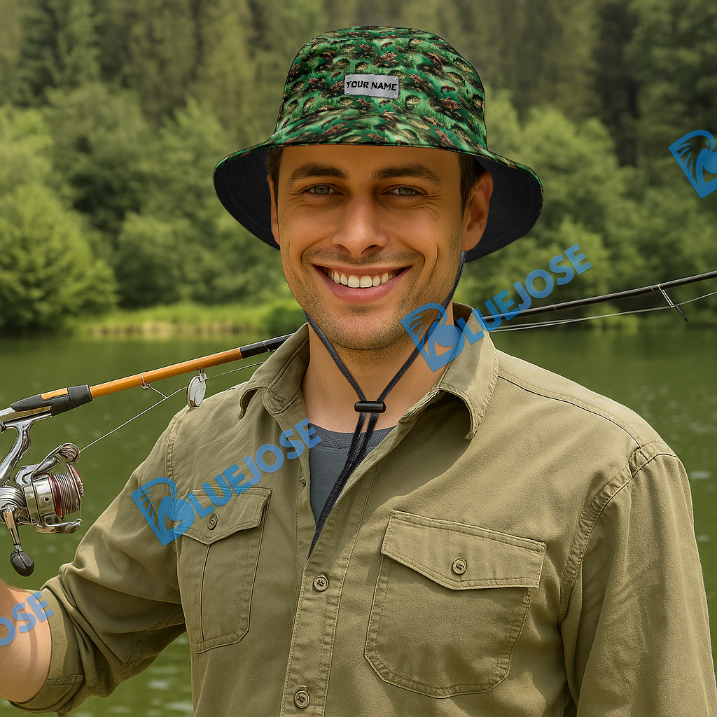 BlueJose Crappie Fish Pattern Custom Name Bucket Hat