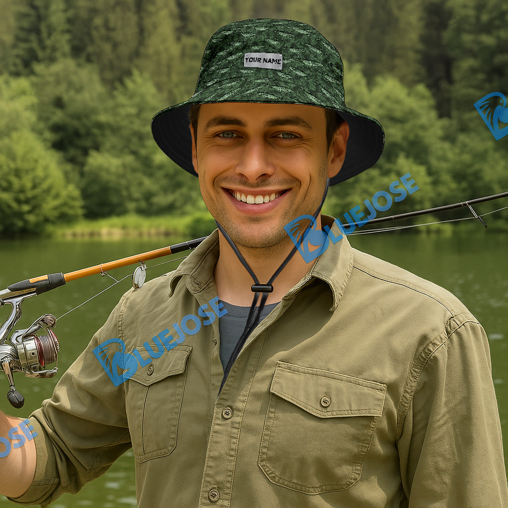 BlueJose Musky Fish Pattern Custom Name Bucket Hat