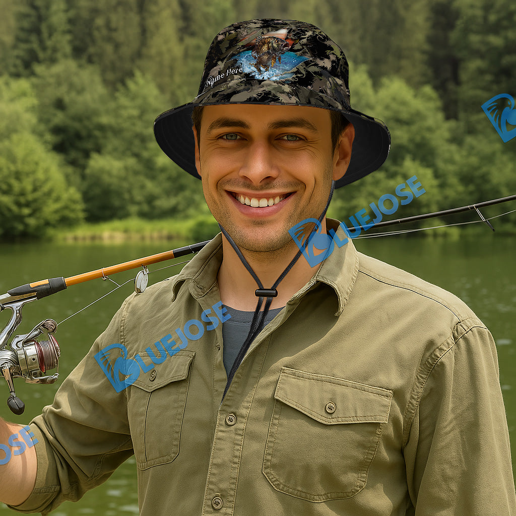BlueJose Panfish Camouflage Custom Name Bucket Hat