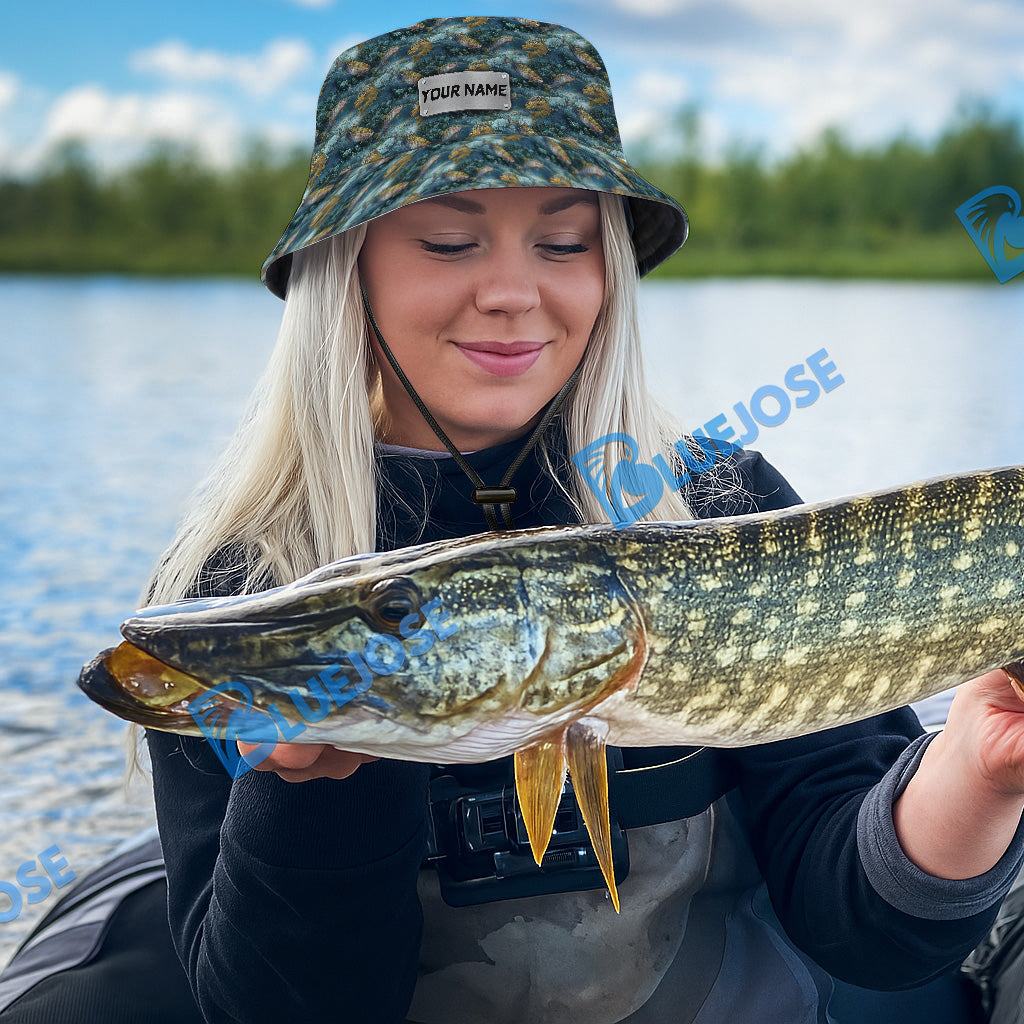BlueJose Trout Fish Pattern Custom Name Bucket Hat