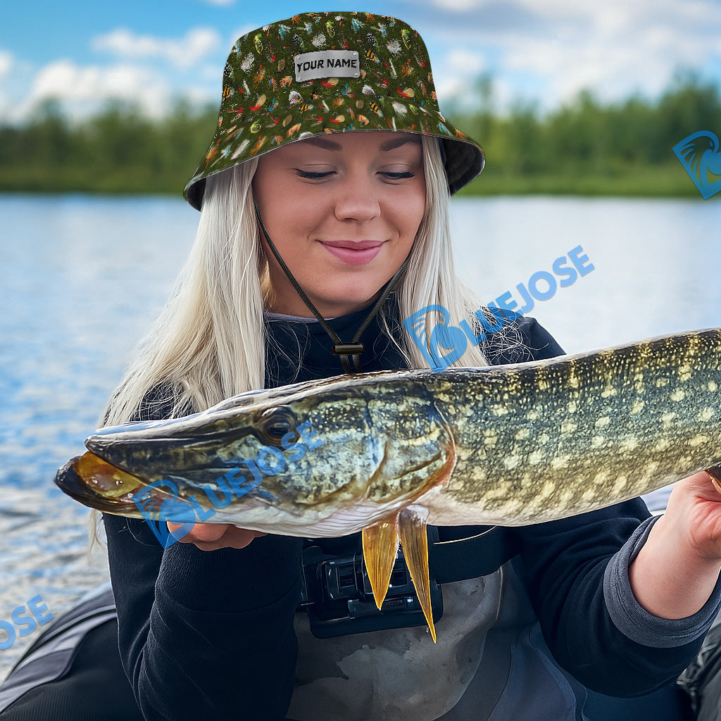 BlueJose Fly Fishing Lure Pattern Custom Name Bucket Hat