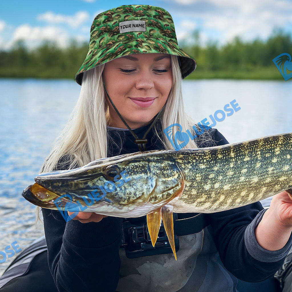 BlueJose Crappie Fish Pattern Custom Name Bucket Hat