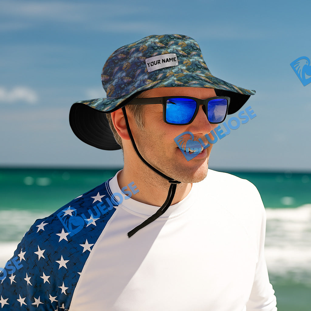 BlueJose Trout Fish Pattern Custom Name Bucket Hat
