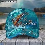 BlueJose Fishing Aqua Camouflage Lace Up Personalized Name Classic 3D Cap (13 Breeds)