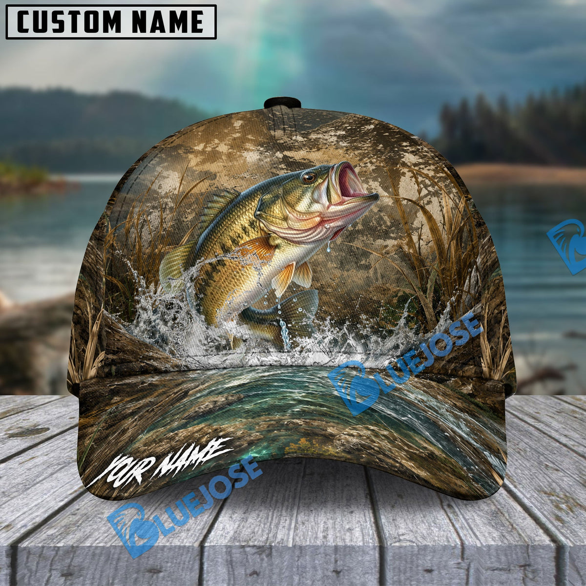 BlueJose Fishing Camo Splash Lure Personalized Name Classic 3D Cap (13 Breeds)