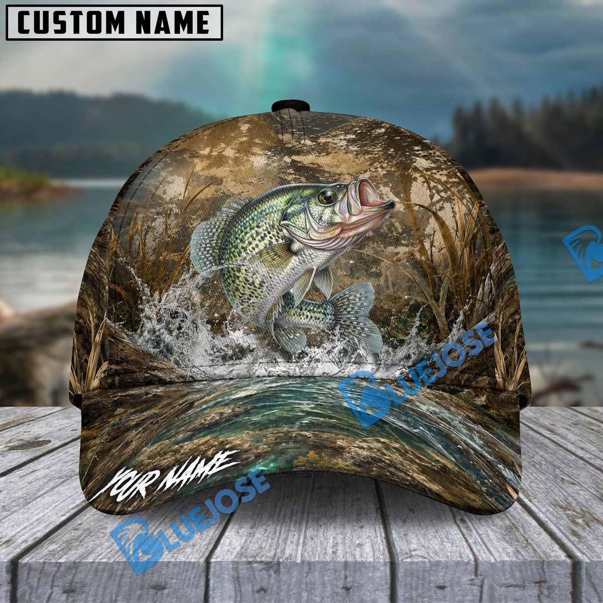 BlueJose Fishing Camo Splash Lure Personalized Name Classic 3D Cap (13 Breeds)