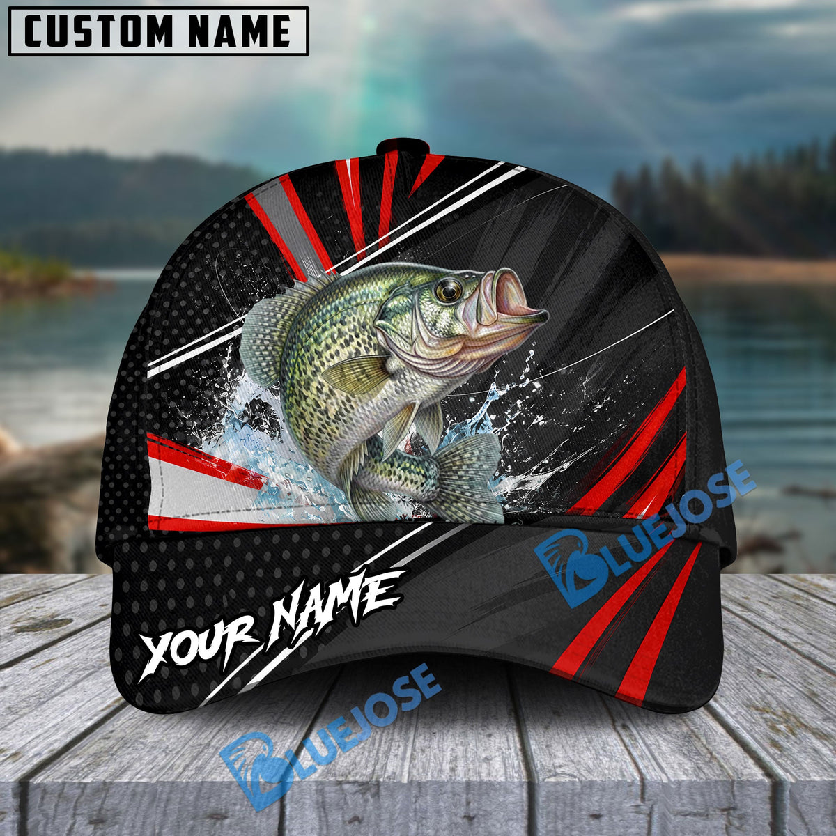 BlueJose Fishing Red White Tornado Graphic Personalized Name Classic 3D Cap (13 Breeds)