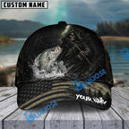 BlueJose Fishing Reaper Dark American Flag Personalized Name Classic 3D Cap (13 Breeds)