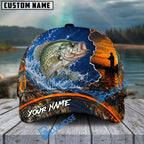 BlueJose Fishing Blue Sunset Ocean Camo Personalized Name Classic 3D Cap (13 Breeds)