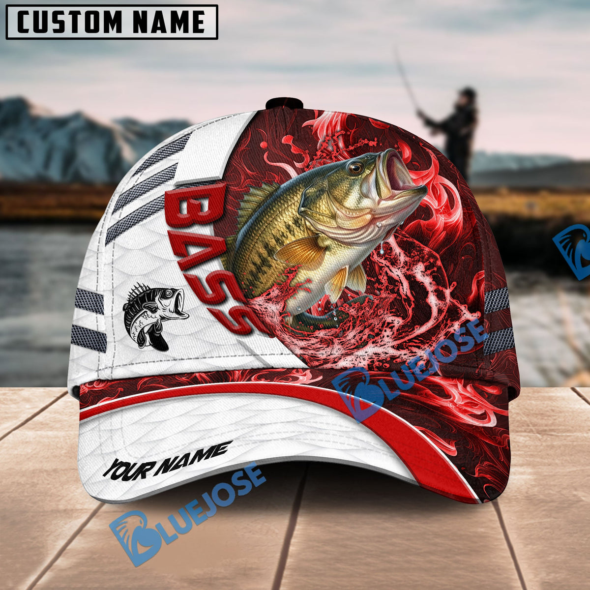 BlueJose Fishing White Red Lava Sport Personalized Name Classic 3D Cap Personalized Cap (13 Breeds)