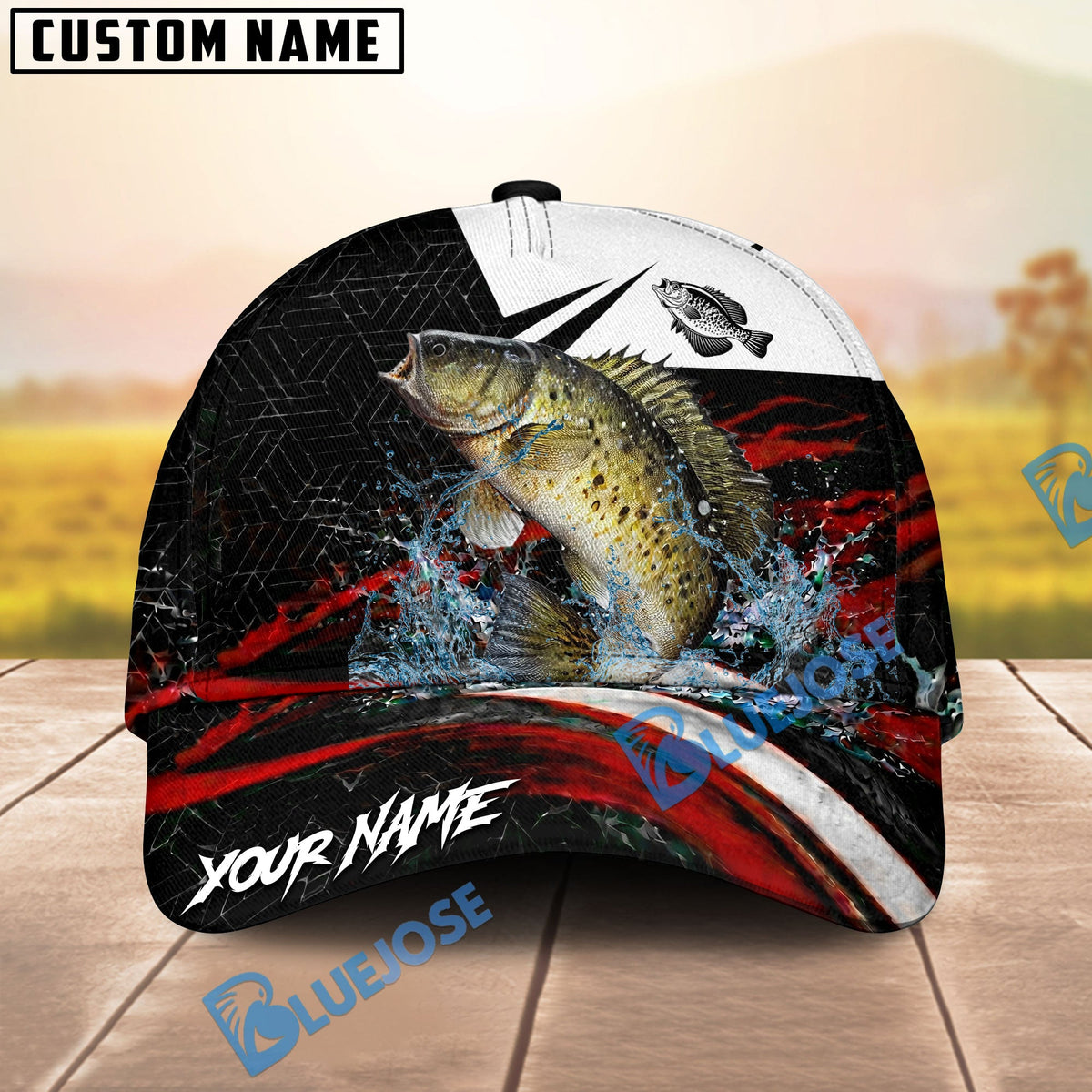 BlueJose Fishing Black Red Abstract Stripe Personalized Name Classic 3D Cap (13 Breeds)