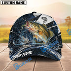 BlueJose Fishing Black White Crack Texture Splash Personalized Name Classic 3D Cap (13 Breeds)