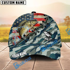 BlueJose Fishing American Flag Blue Camouflage Personalized Name Classic 3D Cap (13 Breeds)