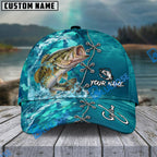 BlueJose Fishing Aqua Camouflage Lace Up Personalized Name Classic 3D Cap (13 Breeds)