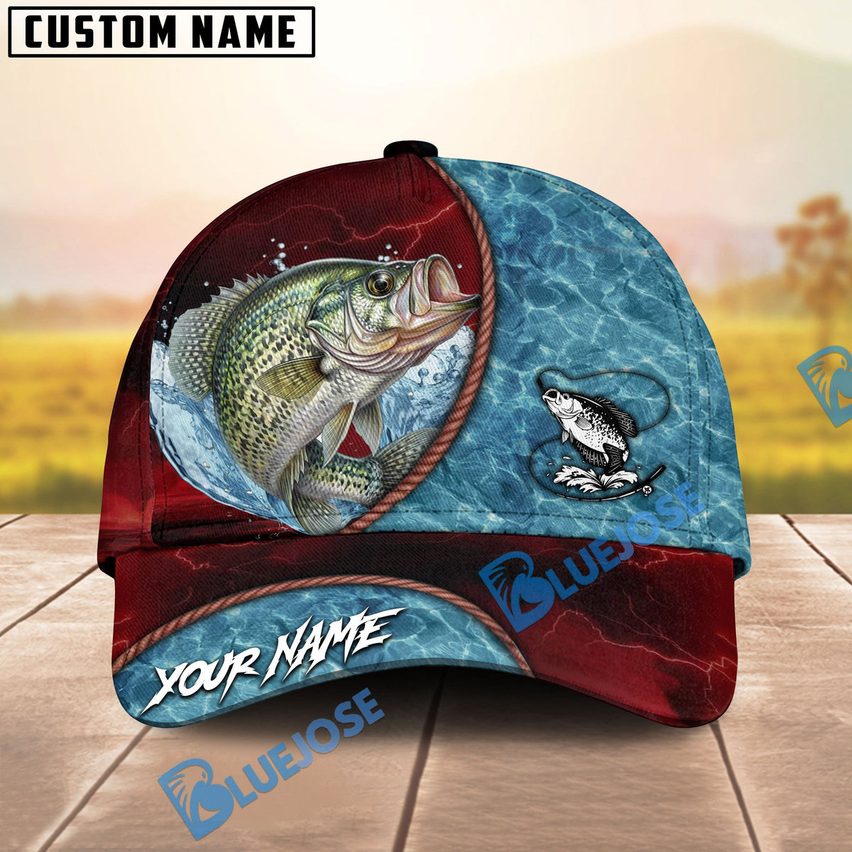 BlueJose Fishing Red Lightning Water Texture Rope Personalized Name Classic 3D Cap (13 Breeds)