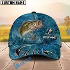 BlueJose Fishing Ocean Blue Underwater Texture Personalized Name Classic 3D Cap (13 Breeds)