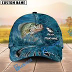 BlueJose Fishing Ocean Blue Underwater Texture Personalized Name Classic 3D Cap (13 Breeds)