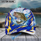 BlueJose Fishing Lightning Splash Blue Pattern Personalized Name Classic 3D Cap Personalized Cap (13 Breeds)