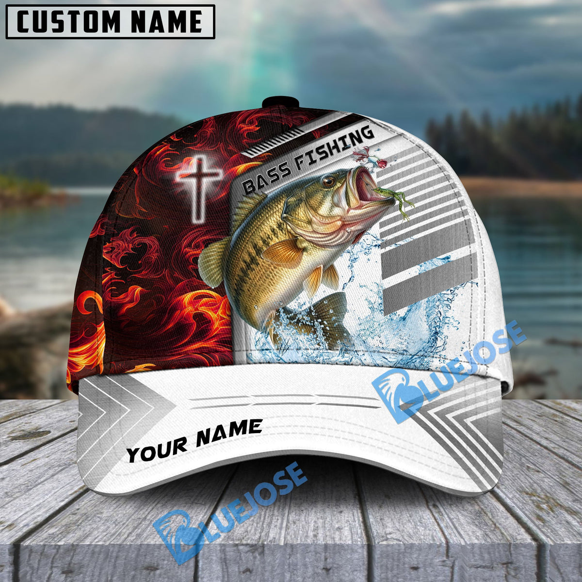 BlueJose Fishing Red Flame With Cross Pattern Personalized Cap (13 Breeds)