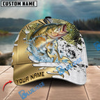 BlueJose Fishing Scale Pattern Gold Accent Water Splash Personalized Cap (13 Breeds)