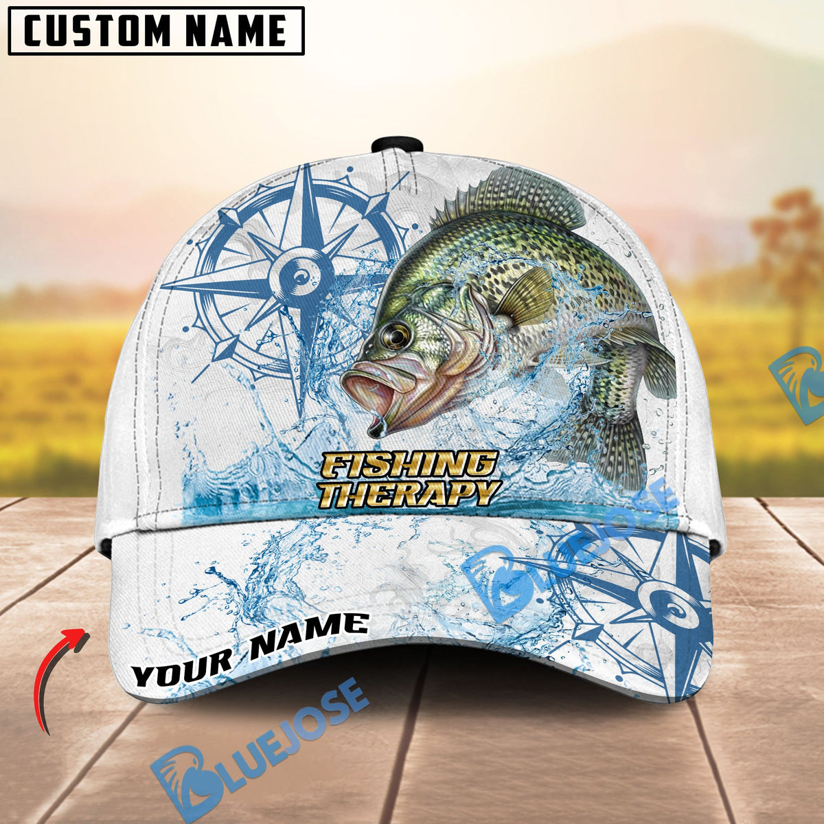 BlueJose Fishing Outdoor Water Splash Compass Graphic Personalized Cap (13 Breeds)