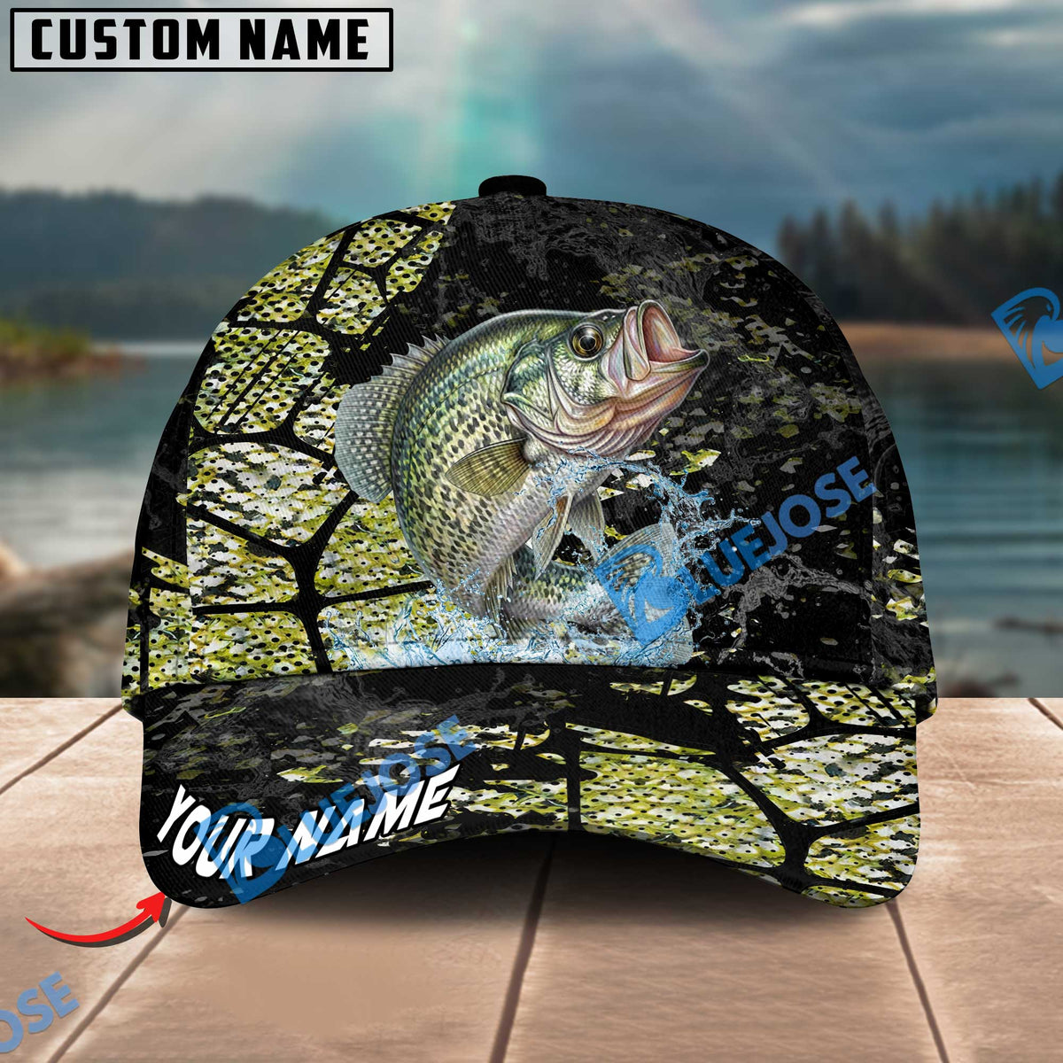 BlueJose Fishing Cracked Texture Gold Black Splash Graphic Personalized Cap (13 Breeds)