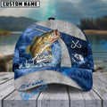 BlueJose Fishing Splash Water Fish Scale Lake View Personalized Name Classic 3D Cap (13 Breeds)