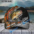BlueJose Fishing Orange Camo Graphic Personalized Name Classic 3D Cap (13 Breeds)