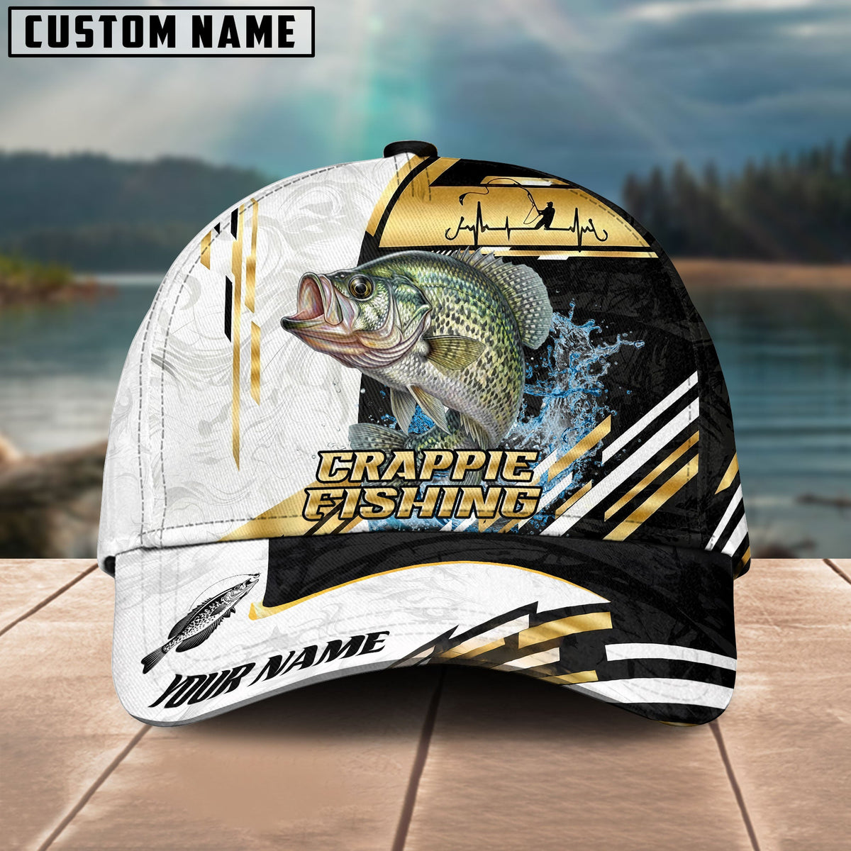 BlueJose Fishing Hook Graphic & Jumping Fish Art Personalized Cap (Tuna, Marlin, Mahi-Mahi, Pike, Bass, Walleye, Trout, Crappie)