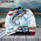BlueJose Fishing Jump Action American Flag Water Splash Art Personalized Cap (12 Breeds)