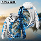BlueJose Striped Bass Fishing White Blue Lava Sport Custom Name & Team Name 3D Shirts