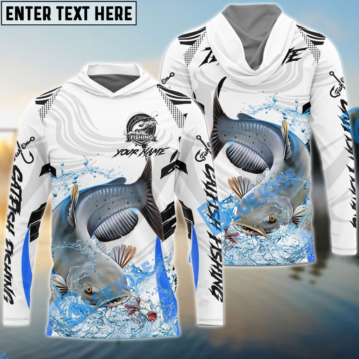 BlueJose Catfish Fishing White Black Curve Pattern Design Custom Name & Team Name 3D Shirts