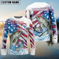 BlueJose Striped Bass Fishing Watercolor USA Flag Custom Name & Team Name Shirts