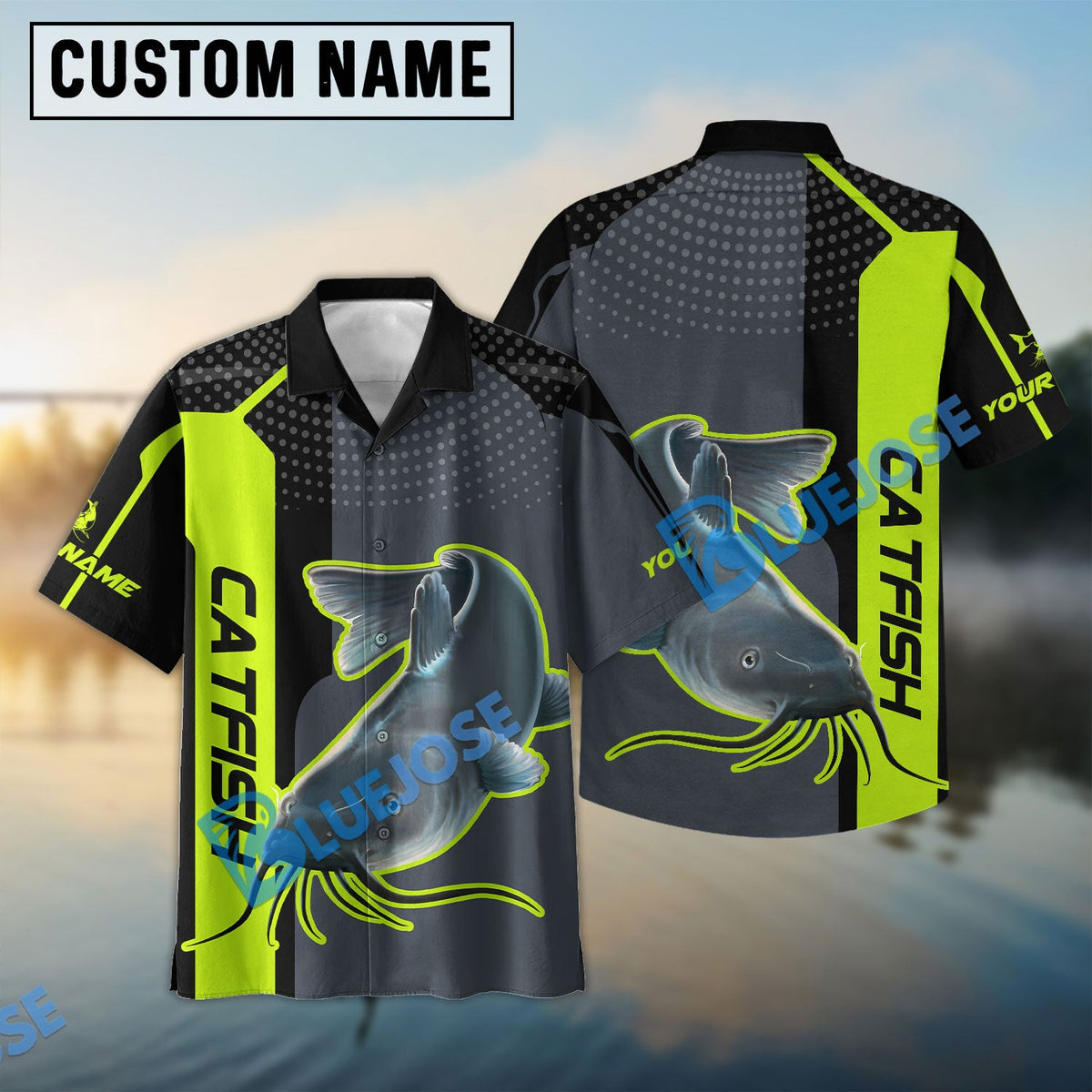 BlueJose Personalized Catfish Fishing Green Line Sport Jersey Fishing Shirts