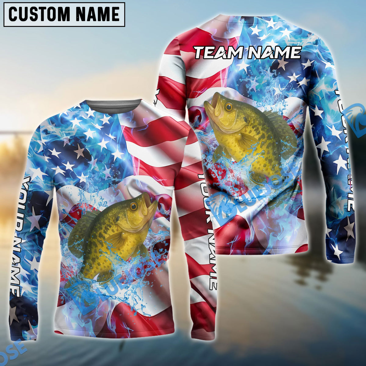 BlueJose Crappie Fishing American Flag Patriot Catch Design Name & Team Name 3D Shirts