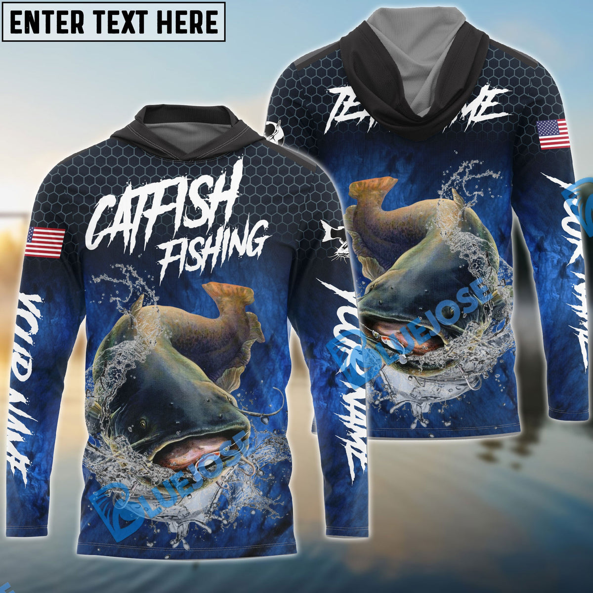 BlueJose Catfish Fishing Dark Blue American Sport Custom Name & Team Name 3D Shirts