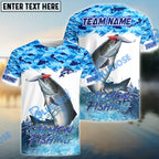 BlueJose Salmon Fishing Blue Water Camo Custom Name & Team Name 3D Shirts